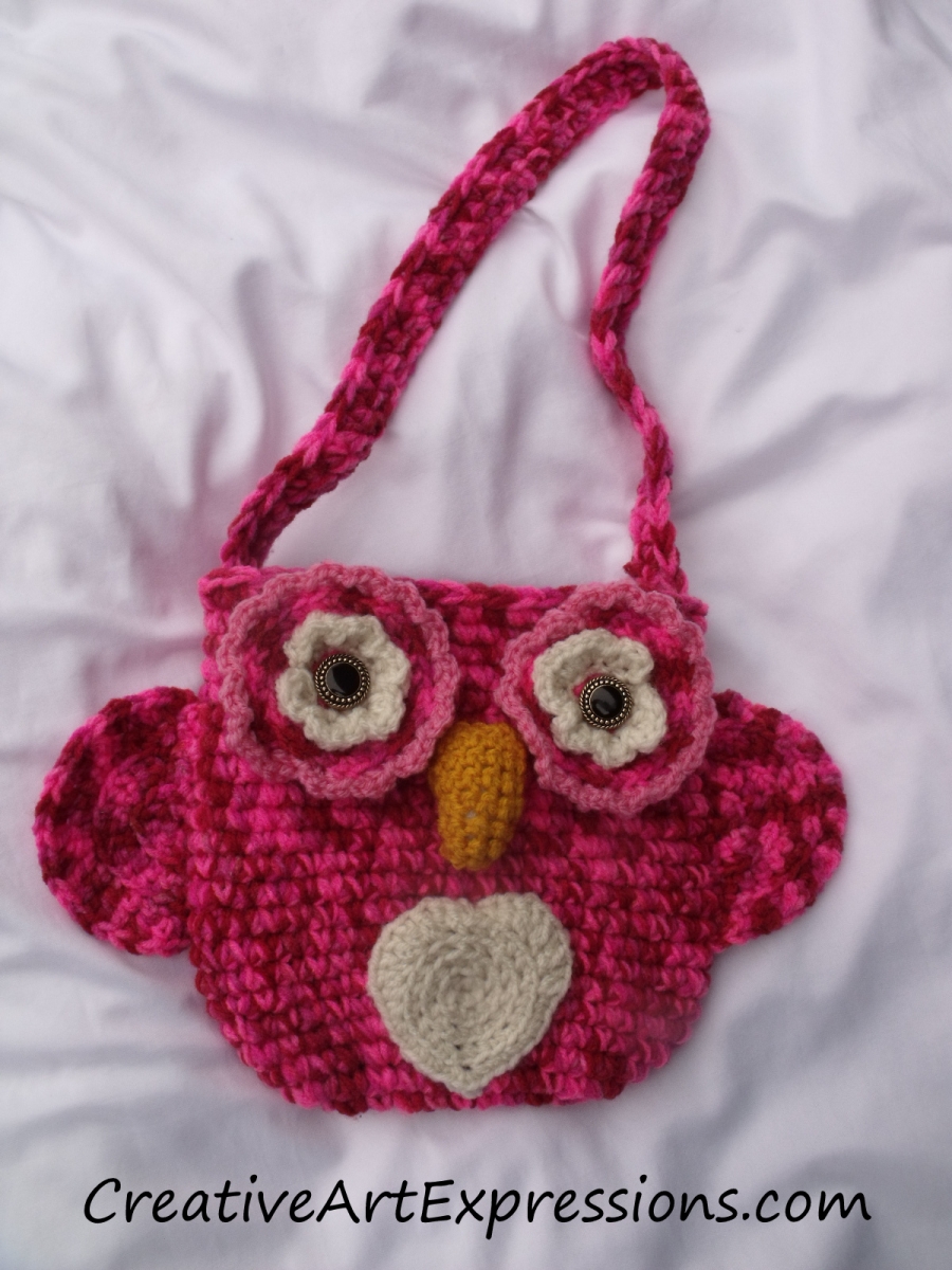 Creative Art Expressions Hand Crocheted Pink Owl Purse 